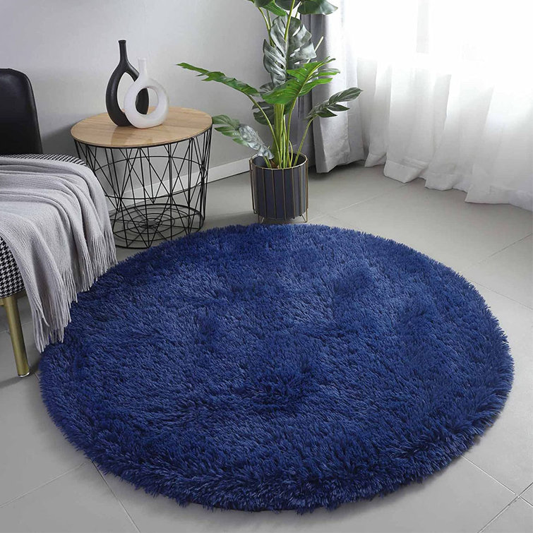Mercer41 4X4 Navy Blue Fluffy Round Rug Wayfair